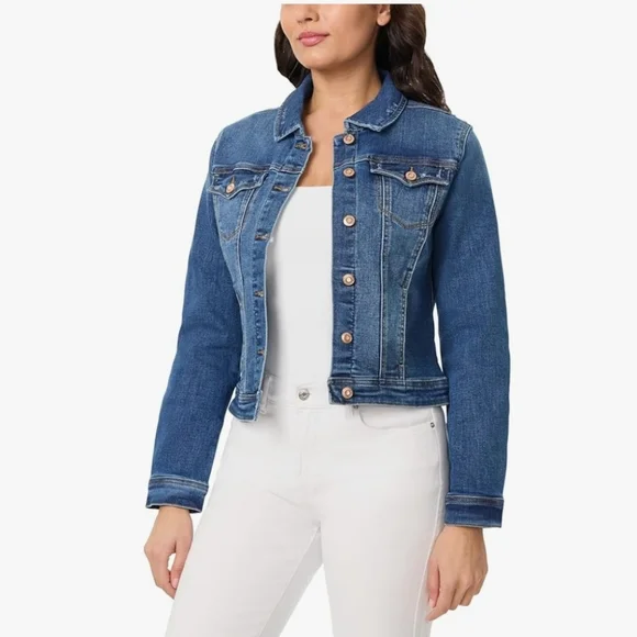 Kensie Jeans XL Denim Trucker Jacket Dark Wash Stretch Y2K Retro Grunge - Picture 6 of 10